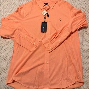 Ralph Lauren Men's Coral Button Down Knit Oxford Shirt